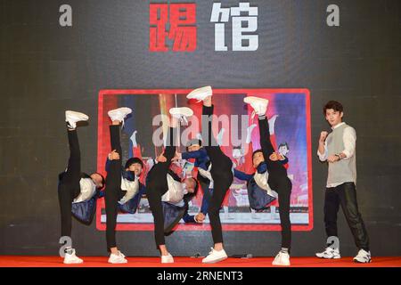 (160630) -- BEIJING, June 30, 2016 -- Actor Liu Ruilin (1st R) and young actors pose for pictures during a press conference of their new movie Kungfu Boys in Beijing, capital of China, June 30, 2016. The kungfu comedy will hit the screen on Aug. 5. ) (wyl/wjq) CHINA-BEIJING-MOVIE-PRESS CONFERENCE (CN) QinxHaishi PUBLICATIONxNOTxINxCHN   160630 Beijing June 30 2016 Actor Liu  1st r and Young Actors Pose for Pictures during a Press Conference of their New Movie Kungfu Boys in Beijing Capital of China June 30 2016 The Kungfu Comedy will Hit The Screen ON Aug 5 wyl wjq China Beijing Movie Press Co Stock Photo