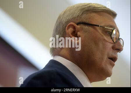 (160703) -- MOSCOW, July 2, 2016 -- Leader of the People s Freedom Party (PARNAS) and former prime minister Mikhail Kasyanov speaks during the PARNAS pre-election congress in Moscow, Russia, on July 2, 2016. The new State Duma will be elected on Sept. 18. ) RUSSIA-MOSCOW-POLITICS-DUMA-ELECTIONS PavelxBednyakov PUBLICATIONxNOTxINxCHN   160703 Moscow July 2 2016 Leader of The Celebrities S Freedom Party Parnas and Former Prime Ministers Mikhail Kasyanov Speaks during The Parnas Pre ELECTION Congress in Moscow Russia ON July 2 2016 The New State DUMA will Be Elected ON Sept 18 Russia Moscow POLIT Stock Photo