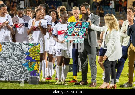 Colomiers, France. 31 août 2023. Équipe du PSG lors de la finale de la coupe de France féminine Amos contre l'AC Milan à Colomiers, France le 31 août 2023. Photo d'Arnaud Bertrand/ABACAPRESS.COM crédit : Abaca Press/Alamy Live News Banque D'Images