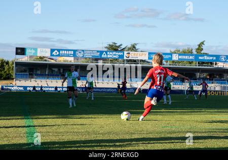 Colomiers, France. 31st Aug, 2023. Menavo Atletico Madrid player during the Amos French Women's Cup against Liverpool FC in Colomiers, France on august 31th, 2023. Photo by Arnaud Bertrand/ABACAPRESS.COM Credit: Abaca Press/Alamy Live News Banque D'Images