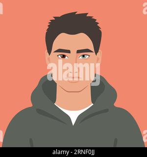 Portrait d'un jeune homme atteint d'hétérochromie. Avatar d'un gars avec des yeux colorés différents. Yeux de différentes couleurs. Yeux marron et bleu. Vector illust Illustration de Vecteur