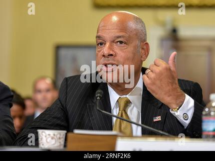 (160714) -- WASHINGTON D.C., July 14, 2016 -- U.S. Homeland Security chief Jeh Johnson testifies before the House Homeland Security Committee on Capitol Hill in Washington D.C., capital of the United States, July 14, 2016. U.S. Homeland Security chief Jeh Johnson warned on Thursday of possible violence during the upcoming Republican National Convention. Bao Dandan) U.S.-WASHINGTON D.C.-HOMELAND SECURITY-FBI-HEARING BaoxxDandan PUBLICATIONxNOTxINxCHN   160714 Washington D C July 14 2016 U S Homeland Security Chief Jeh Johnson testifies Before The House Homeland Security Committee ON Capitol Hil Stock Photo