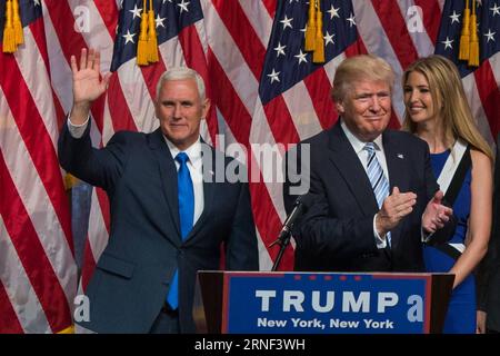 (160716) -- NEW YORK, 16 juillet 2016 -- Trump et Pence assistent à une campagne électorale à New York, le 16 juillet 2016. Donald Trump, candidat républicain à la présidence des États-Unis, et son coéquipier gouverneur de l'Indiana, Mike Pence, sont apparus pour la première fois en public ensemble depuis que Pence a été nommé coéquipier de Trump à New York samedi. US-NEW YORK-TRUMP-PENCE-PRESIDENTIAL CAMPAIGN LixMuzi PUBLICATIONxNOTxINxCHN 160716 New York juillet 16 2016 Trump et Pence assistent à un événement de campagne à New York juillet 16 2016 le candidat présidentiel républicain américain Donald Trump et son compagnon DE COURSE AU poste de gouverneur d'Indianapolis Mike PE Banque D'Images