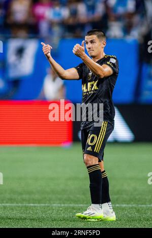 26 août 2023 : le défenseur du Los Angeles FC Sergi Palencia (30 ans) lors de la première moitié du match de Major League Soccer contre le Charlotte FC au Bank of America Stadium de Charlotte, en Caroline du Nord. (Scott KinserCal Sport Media) (image de crédit : © Scott Kinser/Cal Sport Media) Banque D'Images