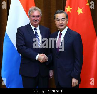 (160721) -- BEIJING, July 21, 2016 -- Chinese Foreign Minister Wang Yi (R) holds talks with Luxembourg s Foreign Minister Jean Asselborn in Beijing, capital of China, July 21, 2016. ) (wx) CHINA-BEIJING-FM-WANG YI-ASSELBORN-TALKS (CN) DingxHaitao PUBLICATIONxNOTxINxCHN   160721 Beijing July 21 2016 Chinese Foreign Ministers Wang Yi r holds Talks With Luxembourg S Foreign Ministers Jean Asselborn in Beijing Capital of China July 21 2016 wx China Beijing FM Wang Yi Asselborn Talks CN DingxHaitao PUBLICATIONxNOTxINxCHN Stock Photo