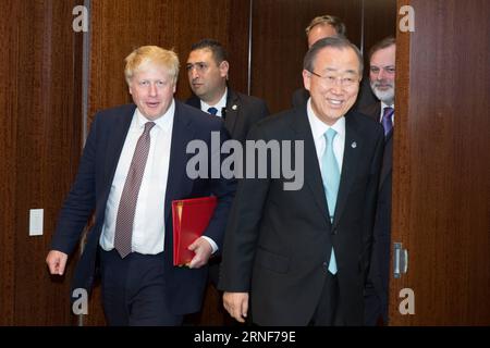 (160722) -- UNITED NATIONS, July 22, 2016 -- British Foreign Secretary Boris Johnson(L, front) arrives for a meeting with United Nations Secretary-General Ban Ki-moon(R, front) at the UN headquarters in New York, July 22, 2016. ) UN-BAN KI-MOON-BRITAIN-BORIS JOHNSON-MEETING LixMuzi PUBLICATIONxNOTxINxCHN   160722 United Nations July 22 2016 British Foreign Secretary Boris Johnson l Front arrives for a Meeting With United Nations Secretary General Ban KI Moon r Front AT The UN Headquarters in New York July 22 2016 UN Ban KI Moon Britain Boris Johnson Meeting LiXMuzi PUBLICATIONxNOTxINxCHN Banque D'Images