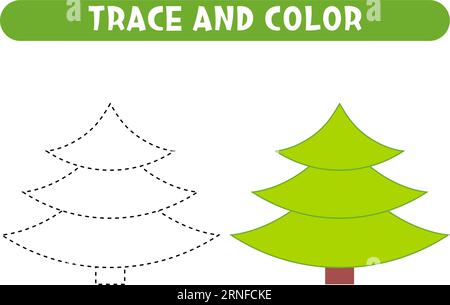 Trace et couleur arbre de noël jeu éducatif feuille de travail pour les enfants Illustration de Vecteur