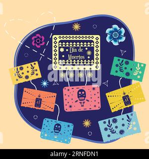 Dia de muertos poster wirh decorated die-cut paper Vector Illustration de Vecteur