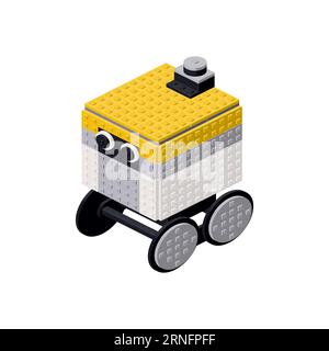 Robot courier in isometry. Pixel art. Vector illustration Stock Vector