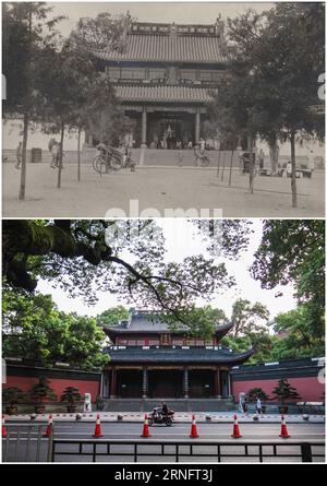 (160823) -- PÉKIN, 23 août 2016 () -- une photo combinée montre le temple de Yue FEI, un ancien héros patriotique chinois, à Hangzhou, capitale de la province du Zhejiang de l'est de la Chine. Le sommet du G20 se tiendra le 4-5 septembre à Hangzhou, surnommé le paradis sur terre avec une histoire de plus de 2 200 ans. (La photo du dossier a été fournie par Wang Qiuhang, tandis que la photo du bas a été prise par Xu Yu le 18 août 2016.) () (mp) CHINA-ZHEJIANG-HANGZHOU-SCENERY-CHANGES (CN) Xinhua PUBLICATIONxNOTxINxCHN 160823 Beijing août 23 2016 photo combinée montre le temple de Yue FEI à l'ancien héros patriotique chinois à Hangzhou Cap Banque D'Images