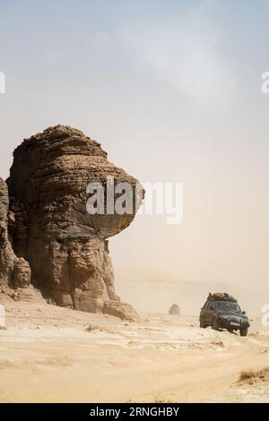 Vue dans le désert du Sahara de Tadrart rouge tassili najer dans la ville de Djanet, Algérie.sable orange coloré, montagnes rocheuses Banque D'Images