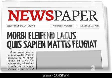 Newspaper folded mockup. Front page realistic layout Stock Vector