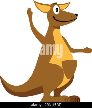 Kangaroo waving hand. Cheerful happy cartoon animal Stock Vector