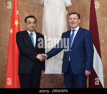 (161104) -- RIGA, Nov. 4, 2016 -- Chinese Premier Li Keqiang (L) holds talks with his Latvian counterpart Maris Kucinskis in Riga, Latvia, Nov. 4, 2016. ) (zyd) LATVIA-RIGA-LI KEQIANG-KUCINSKIS-TALKS RaoxAimin PUBLICATIONxNOTxINxCHN   Riga Nov 4 2016 Chinese Premier left Keqiang l holds Talks With His Latvian Part Maris Kucinskis in Riga Latvia Nov 4 2016 ZYD Latvia Riga left Keqiang Kucinskis Talks RaoxAimin PUBLICATIONxNOTxINxCHN Stock Photo