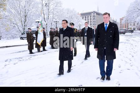 (161104) -- RIGA, Nov. 4, 2016 -- Latvian Prime Minister Maris Kucinskis holds a welcome ceremony for Chinese Premier Li Keqiang before their talks in Riga, Latvia, Nov. 4, 2016. ) (zyd) LATVIA-RIGA-LI KEQIANG-KUCINSKIS-TALKS ZhangxDuo PUBLICATIONxNOTxINxCHN   Riga Nov 4 2016 Latvian Prime Ministers Maris Kucinskis holds a Welcome Ceremony for Chinese Premier left Keqiang Before their Talks in Riga Latvia Nov 4 2016 ZYD Latvia Riga left Keqiang Kucinskis Talks ZhangxDuo PUBLICATIONxNOTxINxCHN Stock Photo