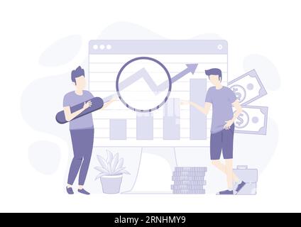 Les gens qui analysent les données financières à plat, les revenus augmentent. Illustration vectorielle Illustration de Vecteur