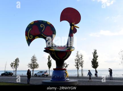 (161220) -- LISBONNE, 20 décembre 2016 -- une photo prise le 28 novembre montre une œuvre d'art du coq de Barcelos produite par Joana Vasconcelos à Lisbonne, Portugal. Cet énorme coq de Barcelos a été expédié en Chine et il sera exposé à Pékin et Shanghai pour célébrer la prochaine année du coq en Chine. Le coq de Barcelos est l'un des emblèmes les plus communs du Portugal, qui représente la justice, l'égalité et la gentillesse. )(zcc) PORTUGAL-LISBON-BARCELOS ROOSTER-CHINA ZhangxLiyun PUBLICATIONxNOTxINxCHN Lisbonne décembre 20 2016 fichier photo prise LE 28 novembre montre à Piece of Artwo Banque D'Images