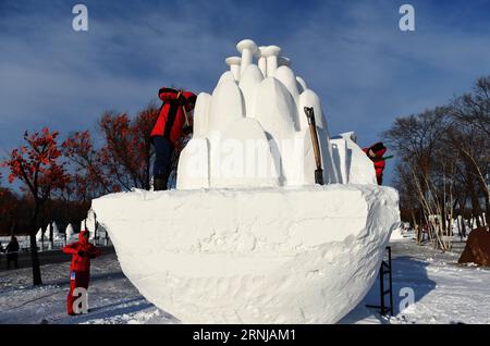 (170112) -- HARBIN, 12 janvier 2017 -- les participants créent des sculptures de neige au 22e Concours international de sculptures de neige Harbin à Sun Island Parc international d'exposition artistique de sculptures de neige à Harbin, capitale de la province du Heilongjiang du nord-est de la Chine, le 12 janvier 2017.) (Lb) CHINA-HARBIN-SNOW SCULPTURE-COMPETITION (CN) WangxJianwei PUBLICATIONxNOTxINxCHN 170112 Harbin Jan 12 2017 participants créent des sculptures de neige AU 22e Concours international de sculpture de neige Harbin à Sun Islande International Sculpture Art EXPO Park à Harbin capitale du nord-est de la Chine S Heilongjiang province J Banque D'Images