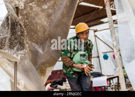 (170125) -- CHONGQING, 25 janvier 2017 -- Qin Guanxiao travaille sur un chantier de construction au village de Chunan dans le comté de Fengdu, au sud-ouest de la Chine, Chongqing, 30 décembre 2015. Bénéficiant du plan de réduction de la pauvreté, Qin Guanxiao, un ménage jadis touché par la pauvreté, a obtenu un emploi régulier comme homme de poussière et s'est engagé dans un projet de plantation et d'élevage soutenu par le gouvernement, ce qui l'a sorti de la pauvreté. (wf) CHINA-CHONGQING-POVERTY ALLÈGEMENT (CN) LiuxChan PUBLICATIONxNOTxINxCHN Chongqing Jan 25 2017 Qin travaux SUR un chantier de construction À Village dans le comté de Fengdu Sud-Ouest de la Chine S. Cho Banque D'Images