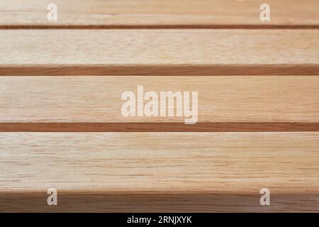 gros plan du dessus de table vide en bois, arrière-plan ou arrière-plan de photographie de mise au point douce, vue latérale de la texture de surface en bois de chêne en plein cadre, espace de copie Banque D'Images