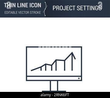 Symbole des paramètres du projet icône ligne mince de l'ensemble d'impression et de modélisation 3D. Pictogramme de trait graphique adapté aux infographies. Contour vectoriel modifiable. Illustration de Vecteur