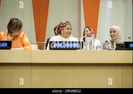 (170320) -- NATIONS UNIES, 20 mars 2017 -- la vice-secrétaire générale des Nations Unies, Amina J. Mohammed (C), assiste à un événement marquant la Journée internationale du bonheur au siège des Nations Unies à New York, le 20 mars 2017. La Vice-Secrétaire générale des Nations Unies, Amina J. Mohammed, a appelé lundi à des efforts visant à promouvoir un développement inclusif et durable pour marquer la Journée internationale du bonheur. JOURNÉE ONU-INTERNATIONALE DU BONHEUR-SECRÉTAIRE GÉNÉRAL ADJOINT-DÉVELOPPEMENT DURABLE UNxPhoto/ManuelxElias PUBLICATIONxNOTxINxCHN Nations Unies Mars 20 2017 la Secrétaire générale adjointe des Nations Unies, Amina J Mohammed C, participe à l'événement Banque D'Images