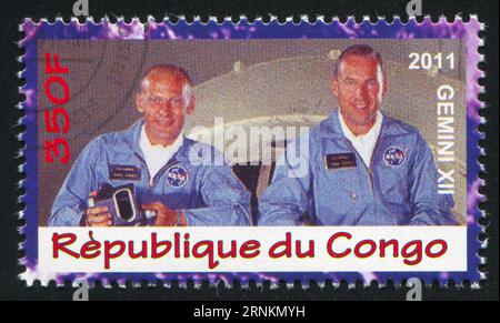 CONGO - CIRCA 2011 : timbre imprimé par le Congo, montre astronaute, circa 2011 Banque D'Images