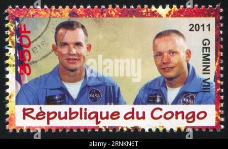 CONGO - CIRCA 2011 : timbre imprimé par le Congo, montre astronaute, circa 2011 Banque D'Images