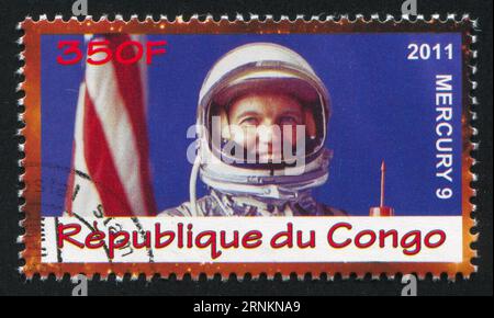 CONGO - CIRCA 2011 : timbre imprimé par le Congo, montre astronaute, circa 2011 Banque D'Images