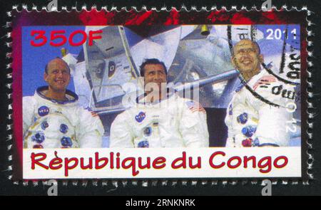 CONGO - CIRCA 2011 : timbre imprimé par le Congo, montre astronaute, circa 2011 Banque D'Images