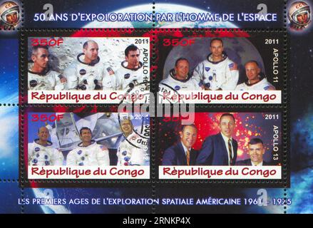 CONGO - CIRCA 2011 : timbre imprimé par le Congo, montre astronaute, circa 2011 Banque D'Images