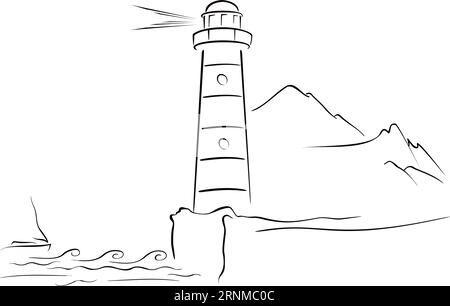 Le phare sur la côte Illustration de Vecteur