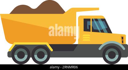 Camion de chantier avec sol. Icône plate de véhicule jaune Illustration de Vecteur