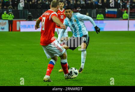 Moscou, Russie – 11 novembre 2017. Le milieu de terrain de l'équipe nationale Argentine de football Enzo Perez en action lors de la rencontre internationale amicale Russie vs Argentine Banque D'Images