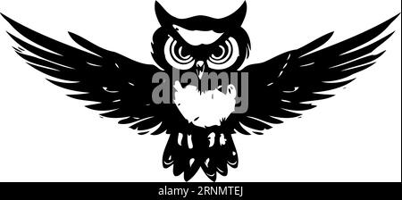 oiseau animal hibou à ailes ouvertes illustration vectorielle minimaliste noir et blanc Illustration de Vecteur