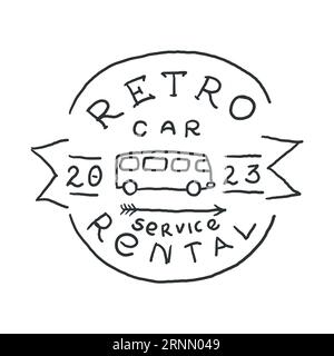 Location de voiture Van Vintage logo étiquette dessinée à la main. Vecteur Illustration de Vecteur