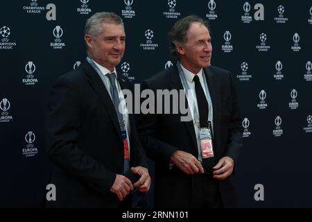 Monte Carlo, Monaco. 31 août 2023. L'ancien joueur de l'AC Milan Daniele Massaro et l'Italie et la légende de l'AC Milan Franco Baresi posent sur le tapis rouge avant le coup d'envoi de la saison de football des clubs européens de l'UEFA - Monaco. Date de la photo : 31 août 2023. Le crédit photo devrait se lire : Jonathan Moscrop/Sportimage crédit : Sportimage Ltd/Alamy Live News Banque D'Images