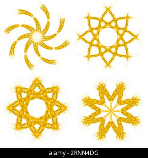 Couronnes rondes de blé et ensemble d'ornements. Conception et modèles différents. Illustration de Vecteur