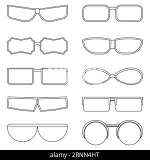 Ensemble d'icônes transparentes de contour de lunettes de différentes formes. Illustration vectorielle. Illustration de Vecteur