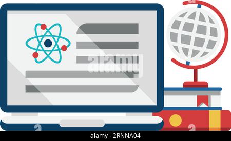 Concept d'éducation. Ordinateur portable avec livres scientifiques et globe Illustration de Vecteur