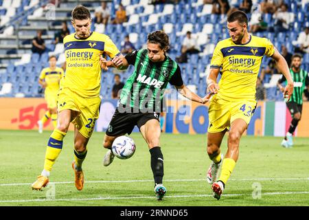 Reggio Emilia, Italie. 01 septembre 2023. Samuele Mulattieri (Sassuolo) lors du match américain Sassuolo vs Hellas Verona FC, football italien Serie A à Reggio Emilia, Italie, septembre 01 2023 crédit : Independent photo Agency/Alamy Live News Banque D'Images