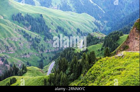 (170720) -- URUMQI, 20 juillet 2017 -- une photo prise le 13 juillet 2017 montre l'autoroute Dushanzi-Kuqa dans la région autonome ouïgoure du Xinjiang du nord-ouest de la Chine. La route Dushanzi-Kuqa, qui traverse la montagne Tianshan, est surnommée la plus belle route du Xinjiang. (Wyo) CHINA-XINJIANG-DUSHANZI-KUQA-HIGHWAY (CN) JiangxWenyao PUBLICATIONxNOTxINxCHN Urumqi juillet 20 2017 photo prise LE 13 2017 juillet montre la route Dushanzi Kuqa dans le nord-ouest de la Chine S Xinjiang Uygur Banque D'Images