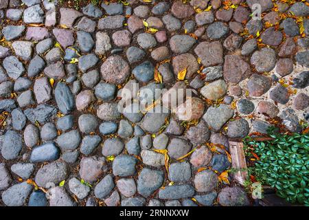 Texture de sol en pierre rustique avec galets Banque D'Images