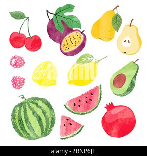 Ensemble coloré de fruits à l'aquarelle. Illustration vectorielle. Illustration de Vecteur
