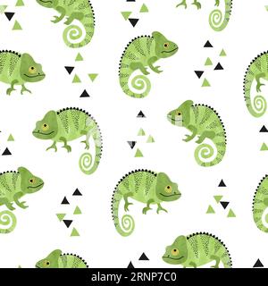 Motif sans couture avec de mignons caméléons aquarelles. Lézards verts. Illustration de Vecteur