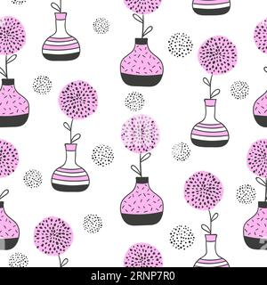 Motif floral sans couture avec des fleurs abstraites dans des vases. Illustration de Vecteur