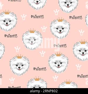 Motif rose sans couture avec chien pomeranian mignon. Illustration de Vecteur