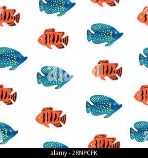 Motif sans couture de poisson tropical aquarelle. Fond de vecteur avec des poissons marins. Texture aquarelle. Peut être utilisé comme fond d'écran, arrière-plan Illustration de Vecteur