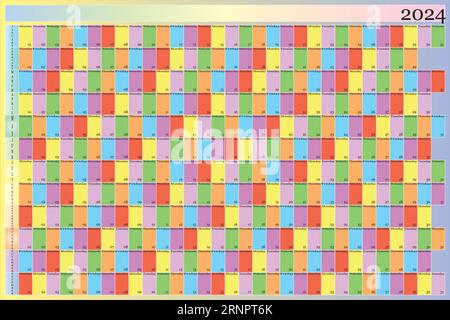 Agenda annuel 2024 couleur spécifique pour chaque jour de semaine À personnaliser avec votre LOGO Illustration de Vecteur