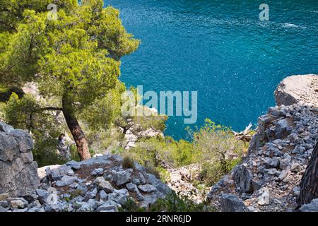 les calancues dans le sud de la france avec leurs rochers impressionnants, leur eau cristalline et leur belle flore. Banque D'Images